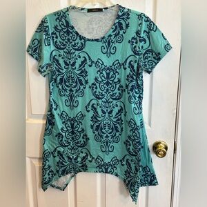 Mirol Turquoise Short Sleeve Scoop Neck Printed Tee